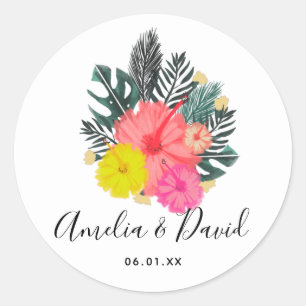 Sticker Rond Mariage de script Hawaii à main tropicale /