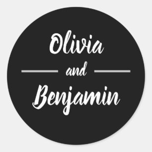 Sticker Rond Mariage de script manuscrit noir simple