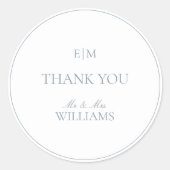 Sticker Rond Mariage de script Merci bleu élégant Monogramme (Devant)