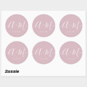 Sticker Rond Mariage de script Monogramme rose pâle minimal (Feuille)