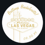 Sticker Rond Mariage de signes Gold Las Vegas Welcome Bachelore<br><div class="desc">Customisez la couleur et les polices ainsi que la couleur du graphique et des lettres "bienvenue". Illustration du vecteur par Becky Nimoy</div>