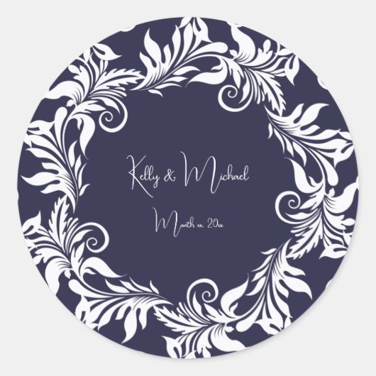 Sticker Rond Mariage de style élégant marine et blanc (Devant)