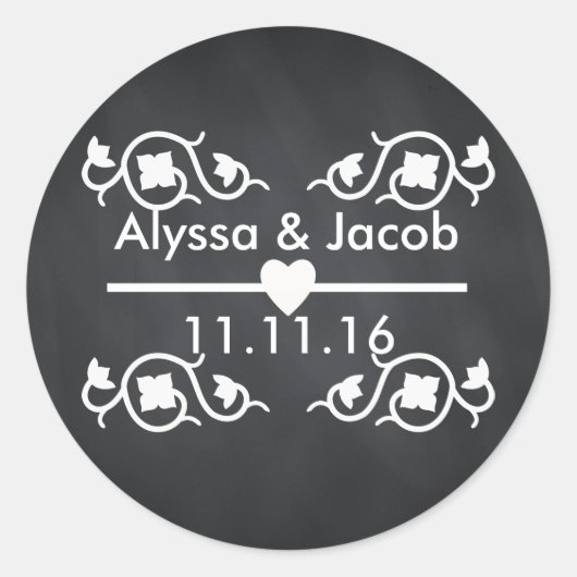 Sticker Rond Mariage de tableau noir moderne (Devant)
