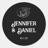 Sticker Rond Mariage de tatouage de crâne noir et blanc (Devant)