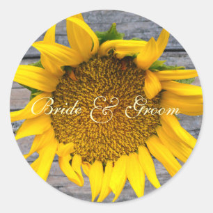 Sticker Rond Mariage de tournesol avec bois de poste 1