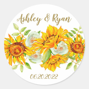 Sticker rond Mariage de tournesol jaune