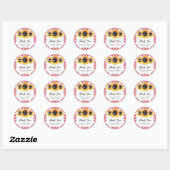 Sticker Rond Mariage de tournesol rouge En vichy rustique Merci (Feuille)