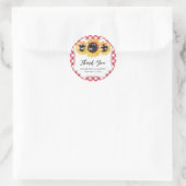 Sticker Rond Mariage de tournesol rouge En vichy rustique Merci (Sac)