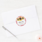 Sticker Rond Mariage de tournesol rouge En vichy rustique Merci (Enveloppe)