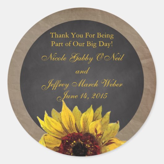 Sticker Rond Mariage de tournesol rustique (Devant)