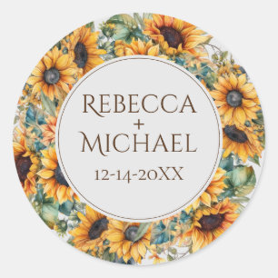 Sticker Rond Mariage de tournesol Rustique Automne