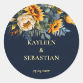 Sticker Rond Mariage de tournesol rustique bleu marine automne (Devant)