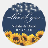 Sticker Rond Mariage de tournesol rustique Marine Merci bleu (Devant)