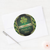 Sticker Rond Mariage de trèfle en or, vert irlandais Enregistre (Enveloppe)
