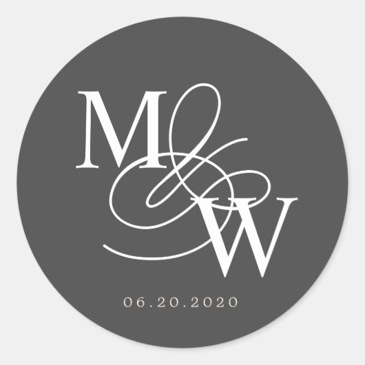 Sticker Rond Mariage de typographie de luxe Monogramme (Devant)