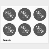 Sticker Rond Mariage de typographie de luxe Monogramme (Feuille)