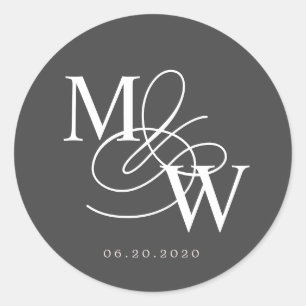 Sticker Rond Mariage de typographie de luxe Monogramme