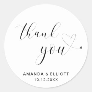 Sticker Rond Mariage de typographie noir et blanc Merci
