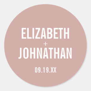 Sticker Rond Mariage de typographie Rose Boho Dusty simple