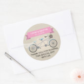 Sticker Rond Mariage de vélo Faux Linen Pink Tandem (Enveloppe)