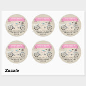 Sticker Rond Mariage de vélo Faux Linen Pink Tandem (Feuille)