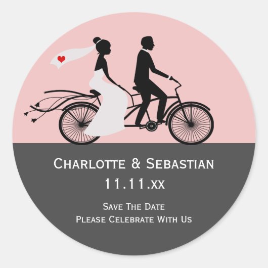Sticker Rond Mariage De Vélos Cute Tandem (Devant)