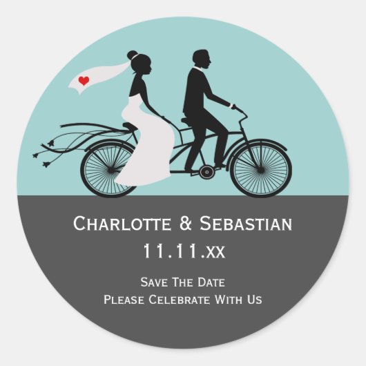 Sticker Rond Mariage De Vélos Cute Tandem (Devant)