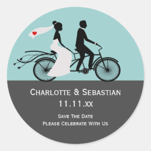 Sticker Rond Mariage De Vélos Cute Tandem