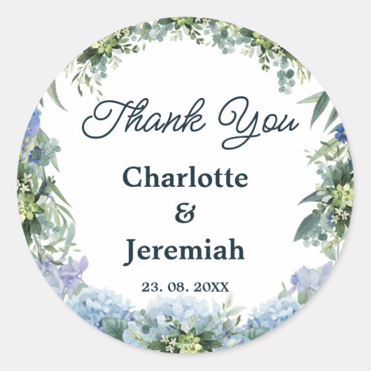 Sticker Rond Mariage de verdure bleu rustique Floral (Devant)