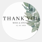 Sticker Rond Mariage de verdure botanique moderne merci (Devant)