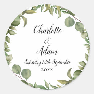 Sticker Rond Mariage de verdure d'eucalyptus boisé