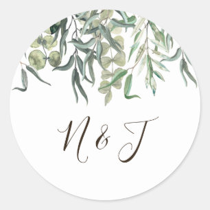 Sticker Rond Mariage de verdure fleurie Eucalyptus