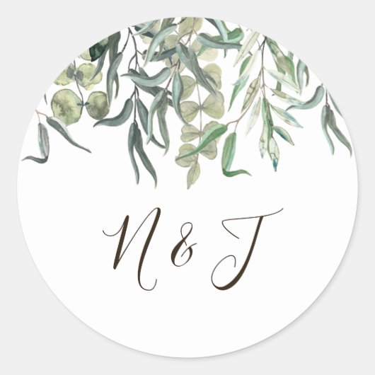 Sticker Rond Mariage de verdure fleurie Eucalyptus (Devant)