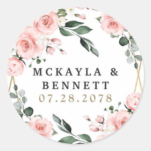 Sticker Rond Mariage de verdure fleurie rose et blanc (Devant)