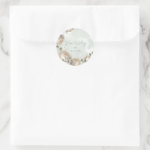 Sticker Rond Mariage de verdure sage rose blanche