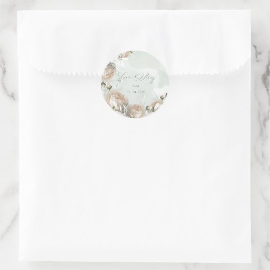 Sticker Rond Mariage de verdure sage rose blanche (Sac)