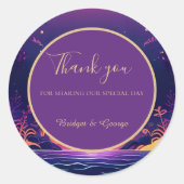 Sticker Rond mariage de vibe côtière pourpre (Devant)
