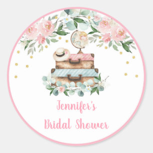 Sticker Rond Mariage de Voyage Floral Or Rose Douche de Mariée