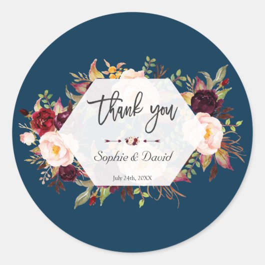 Sticker Rond Mariage d'écriture de la marine géométrique de Bou (Devant)