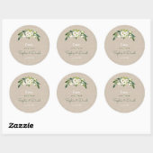 Sticker Rond Mariage d'écriture moderne de Burlap Floral Blanc (Feuille)