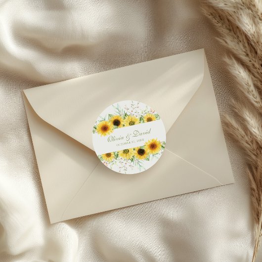 Sticker Rond Mariage Délice de Tournesol Rustique