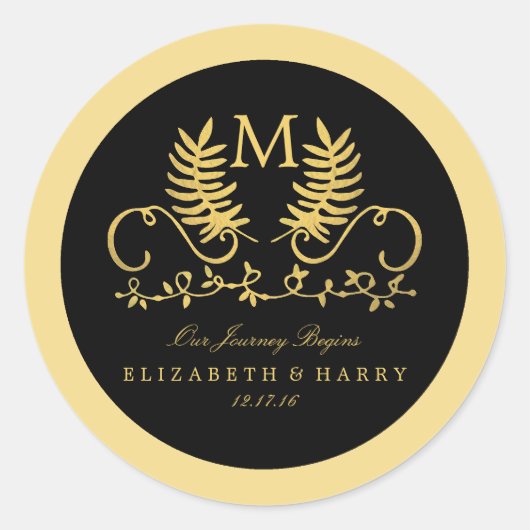 Sticker Rond Mariage d'emblème Floral d'or (Devant)