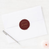 Sticker Rond Mariage d'encre d'alcool Bourgogne et or (Enveloppe)