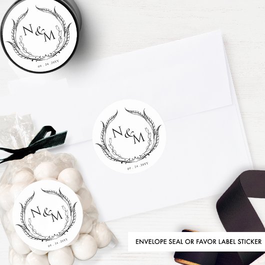 Sticker Rond Mariage d'enveloppe Chic Monogramme Sceau / Favori