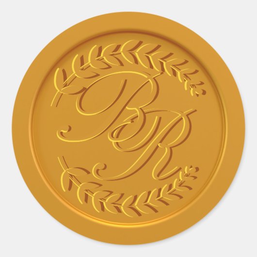 Sticker Rond Mariage d'enveloppe de cire d'or Monogramme modern (Devant)