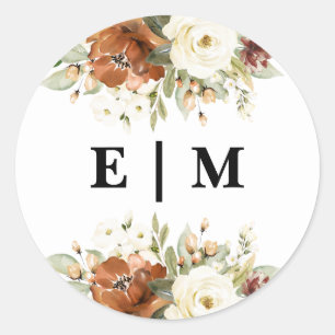 Sticker Rond Mariage d'enveloppe florale automne