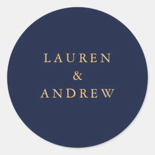 Sticker Rond Mariage d'enveloppes bleu marine et tournesol or