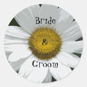 Sticker Rond Mariage d'enveloppes de marguerite blanche
