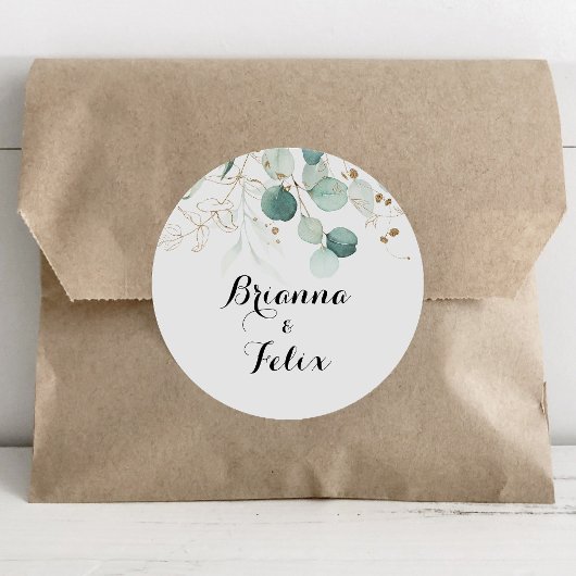 Sticker Rond Mariage d'enveloppes d'or Eucalyptus rustique
