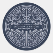 Sticker Rond Mariage d'épée médiévale Bleu Argent (Devant)